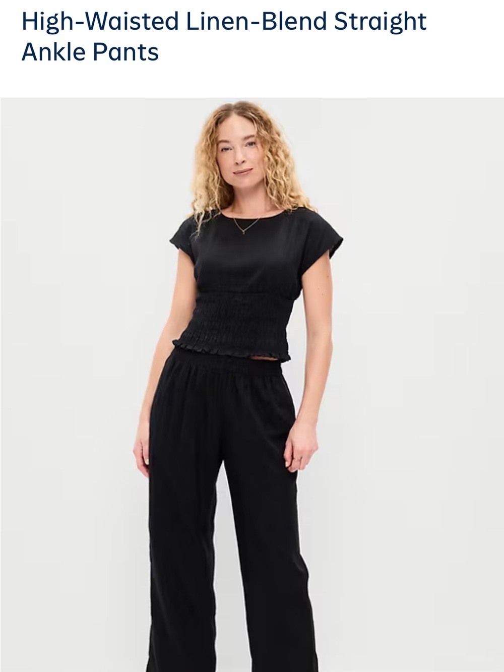 NWT Old Navy High Waisted Linen Blend Black Petite Straight Pants - small